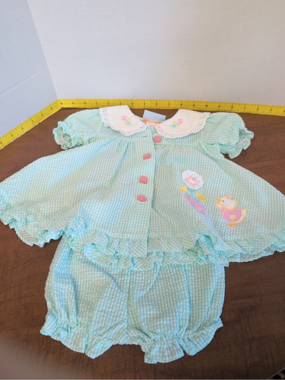 A Little Angel Baby Dress Vintage 3-6 Mos Duck &Flower Patch 2 piece set